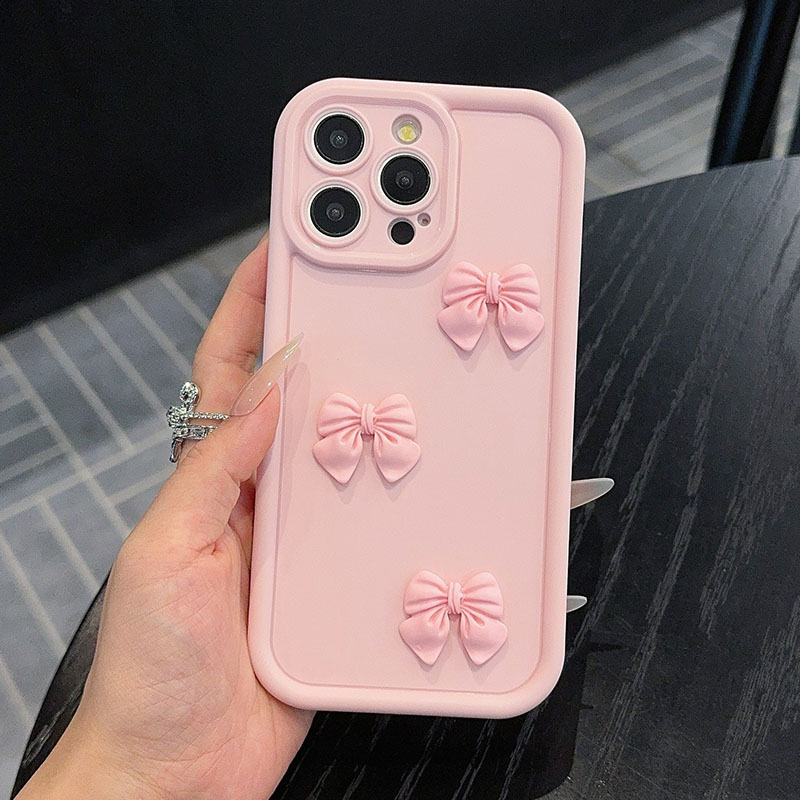 Matte Pc Case - جراب هاتف وردي بفيونكة لهاتف آيفون