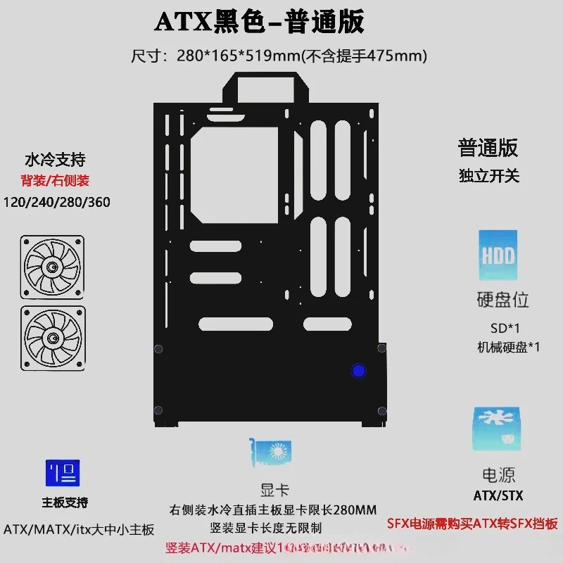 هيكل كمبيوتر مفتوح 240/360 مبر - مراجعة Atx Case وسعره